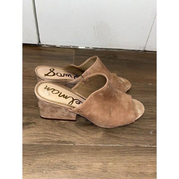 Sam Edelman Beige Open-Toe Slip On Suede Wedge Heeled Mules Women's Size 9 - Picture 3 of 8
